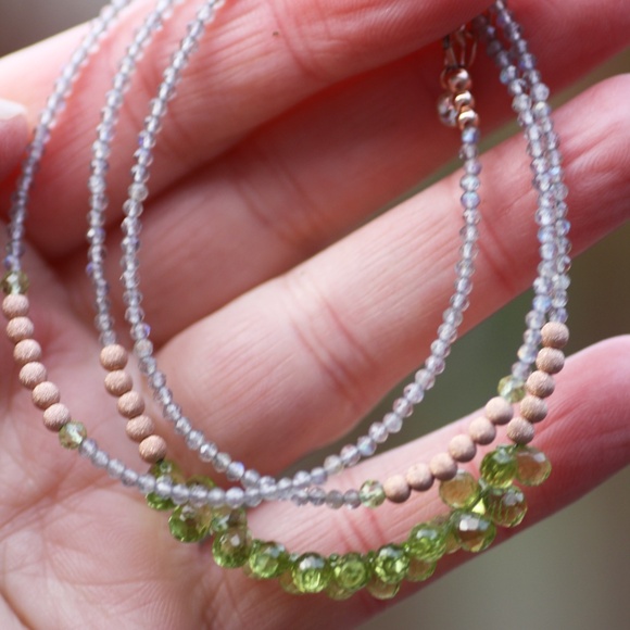 14k Rose Gold Filled Labradorite Peridot Wrap Bracelet Convertible Necklace - Picture 8 of 11